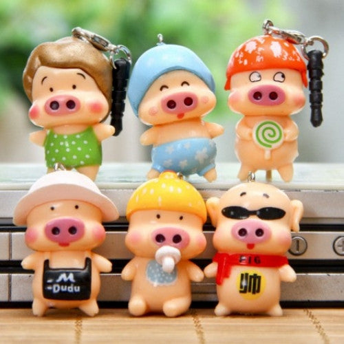 Anti Dust Proof Plugy Ear Cap Cell Phone Charm for all smartphones, Cute Pig Headphone Earphone 3.5mm, 3.5cm height PVC